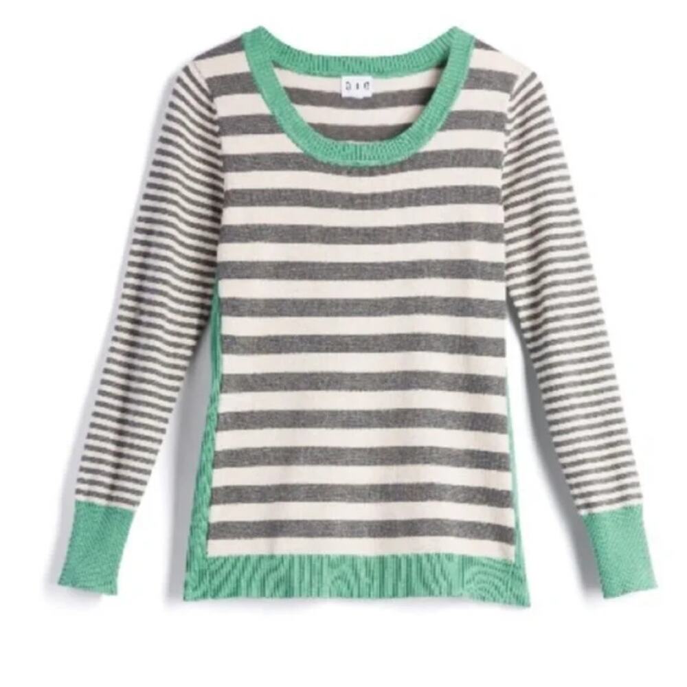 Olive & Oak Maryanne Striped Sweater Womens Small Green Gray Scoop Neck Pullover